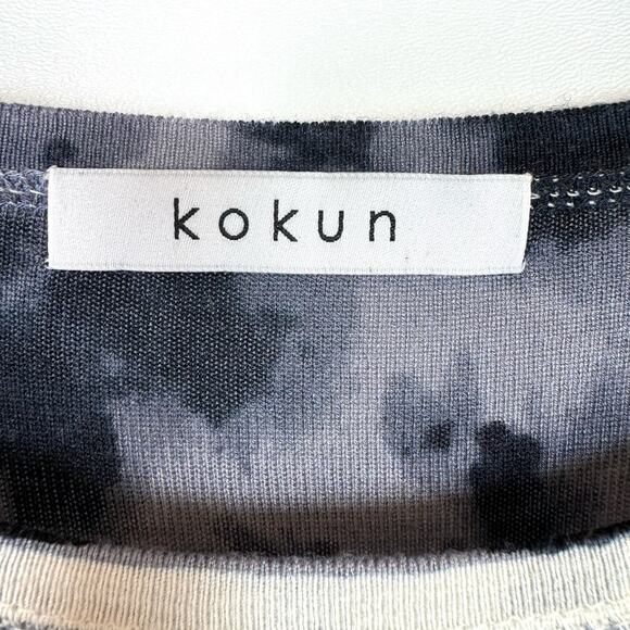 KOKUN Printed Overdyed soft bamboo cashmere blend Sweater Crew Silver Water sz S - Picture 4 of 7